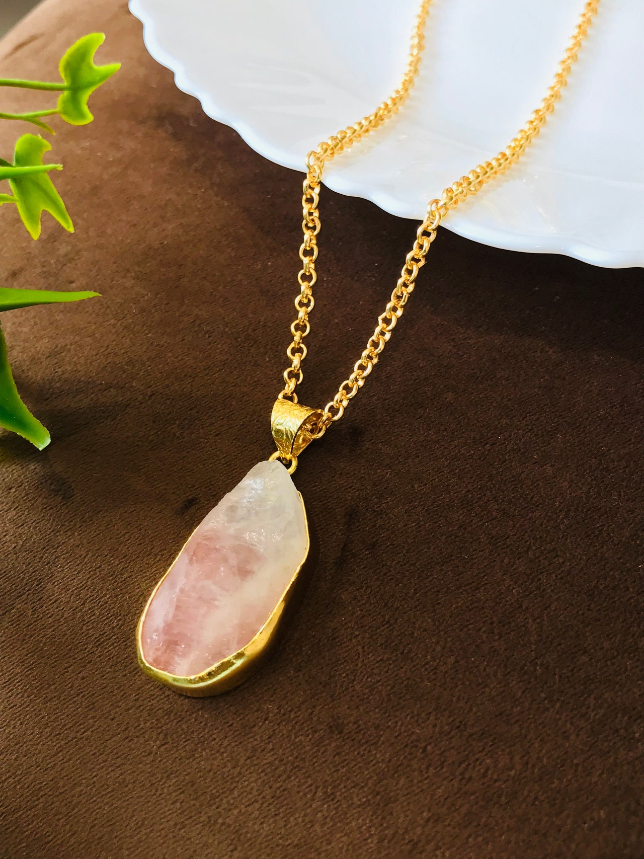 Rose Quartz Stone Long Chain