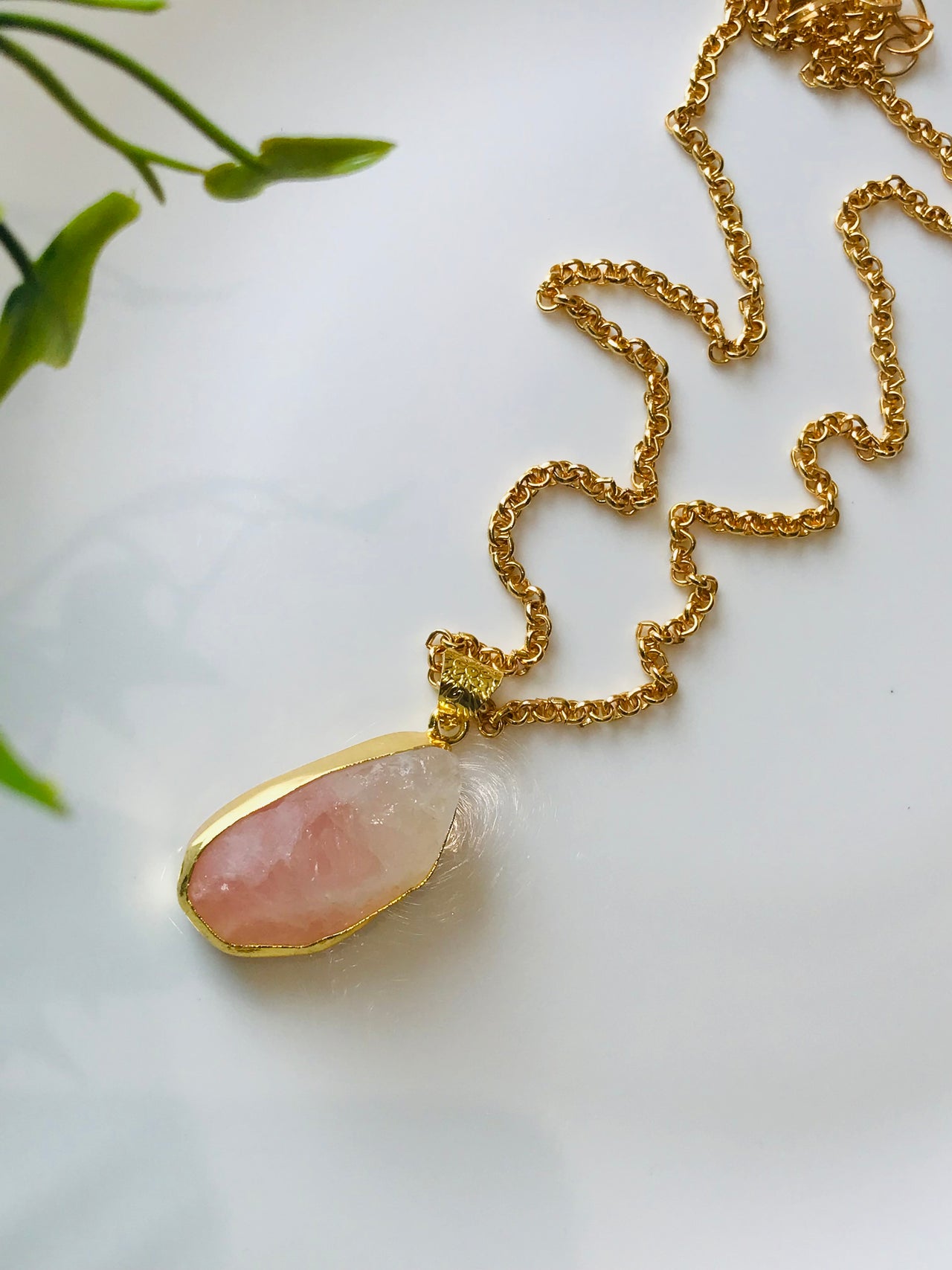 Rose Quartz Stone Long Chain