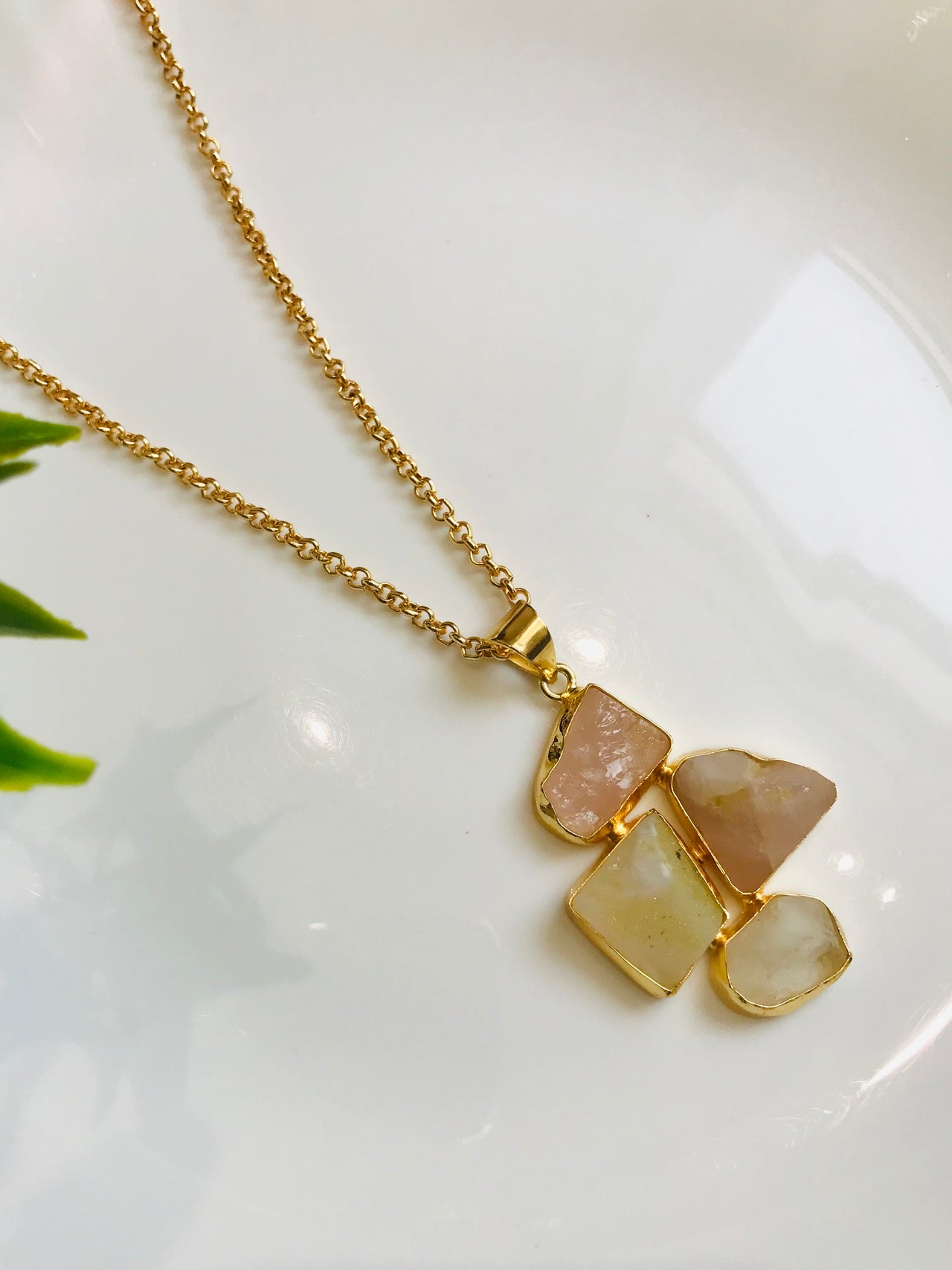 Raw Rose Quartz Long Chain