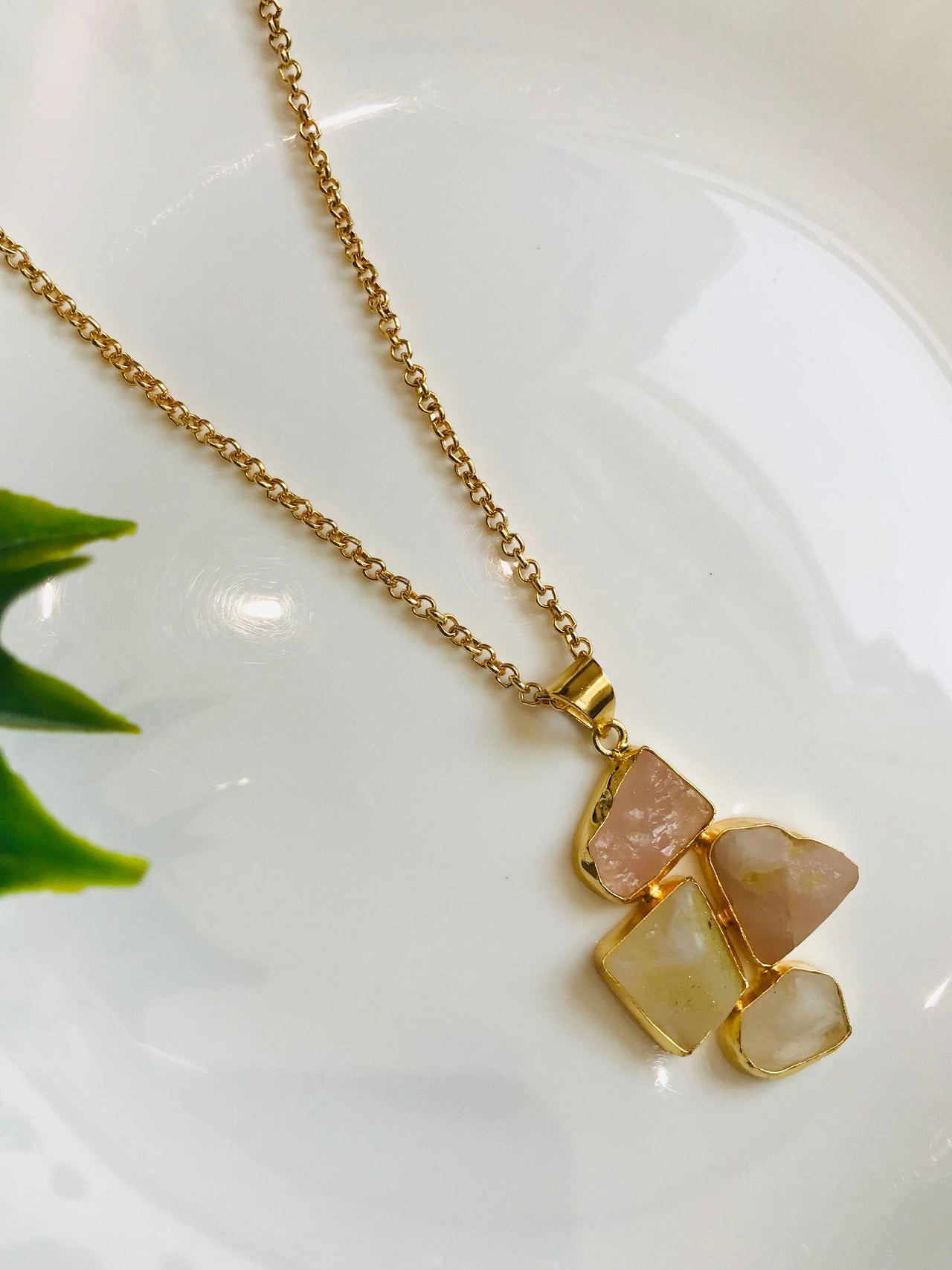 Raw Rose Quartz Long Chain