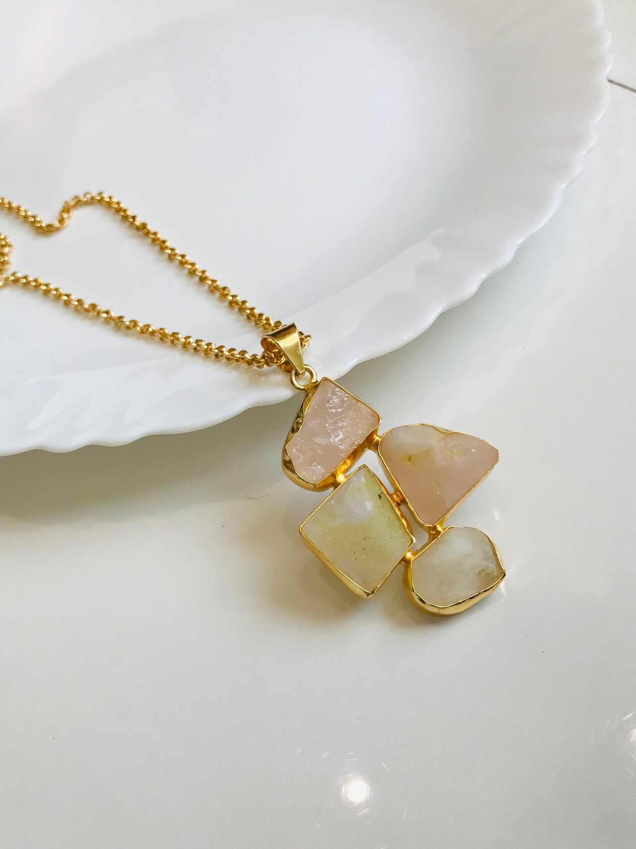 Raw Rose Quartz Long Chain