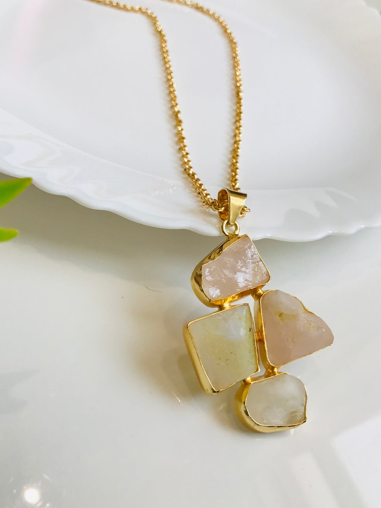 Raw Rose Quartz Long Chain