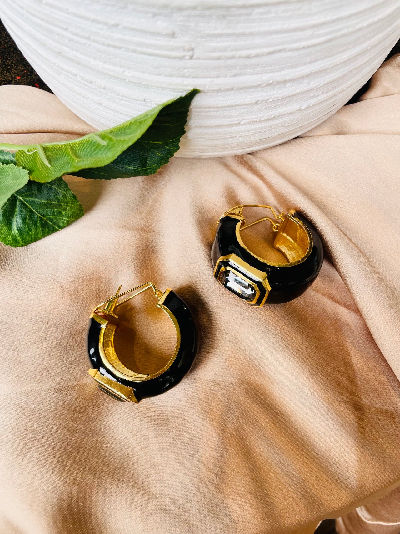 Black Enamel Resin Earrings