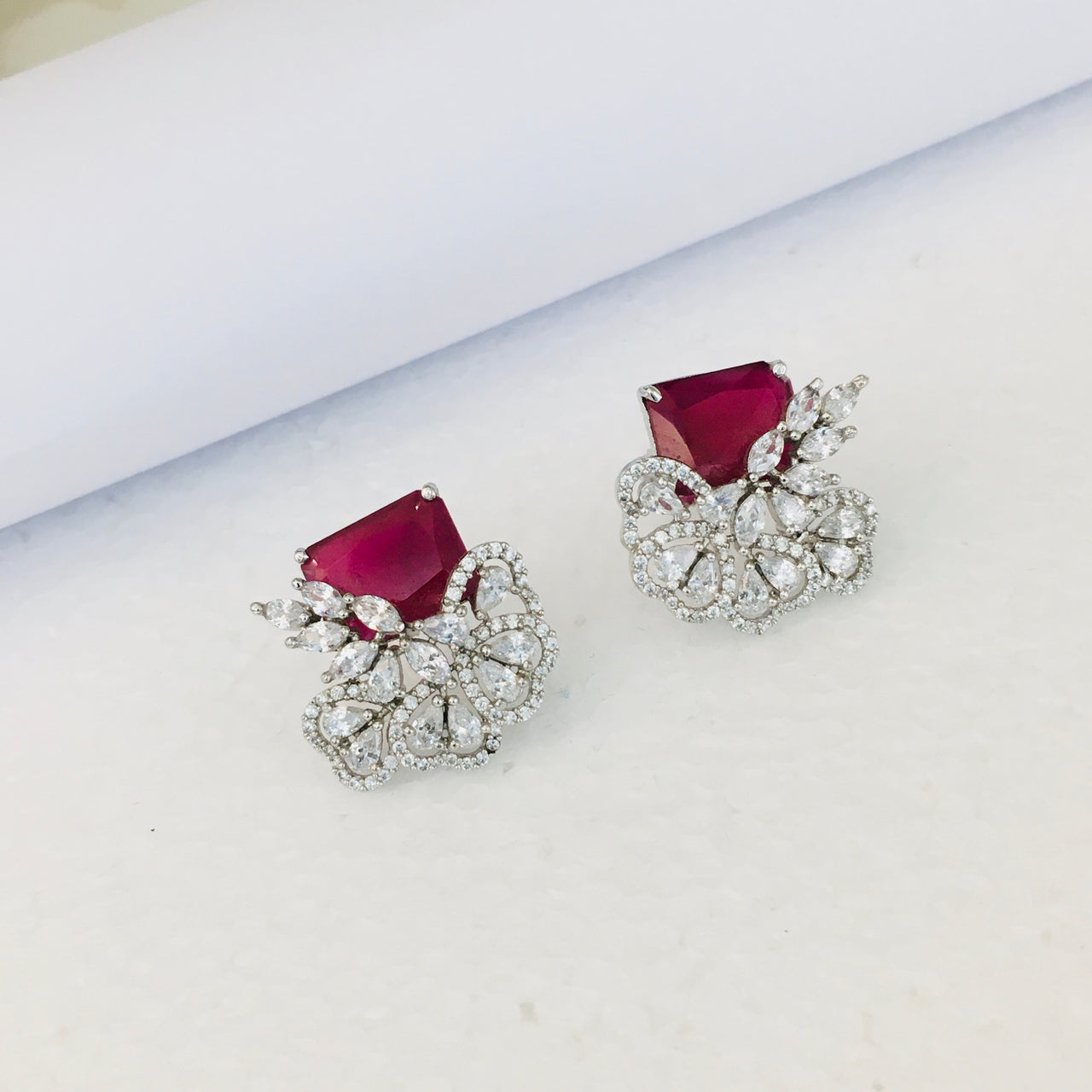 Ruby Crystal Diamond Stud Earrings Zayn Luxury Jewellery