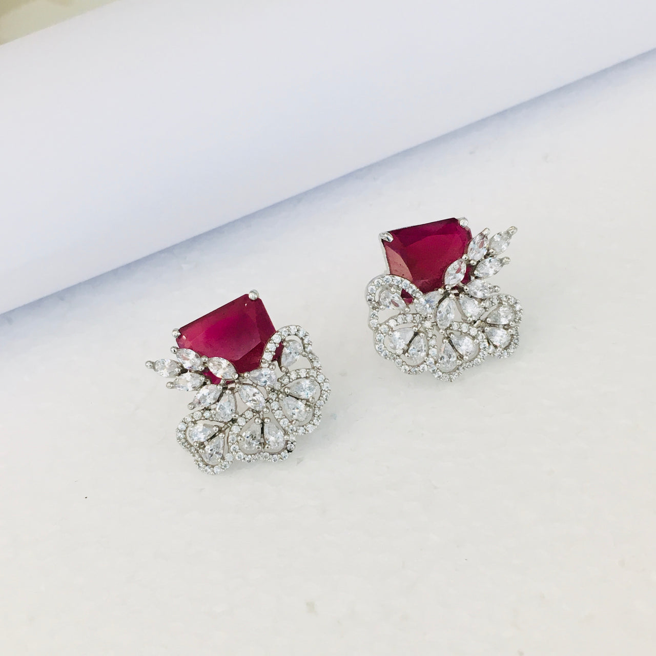 Ruby Crystal Diamond Stud Earrings Zayn Luxury Jewellery