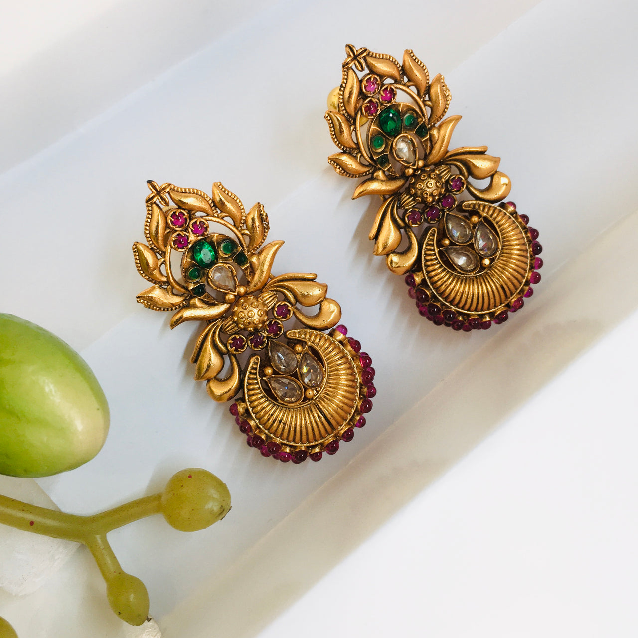 Antique Gold Chand Bali Drop Earrings