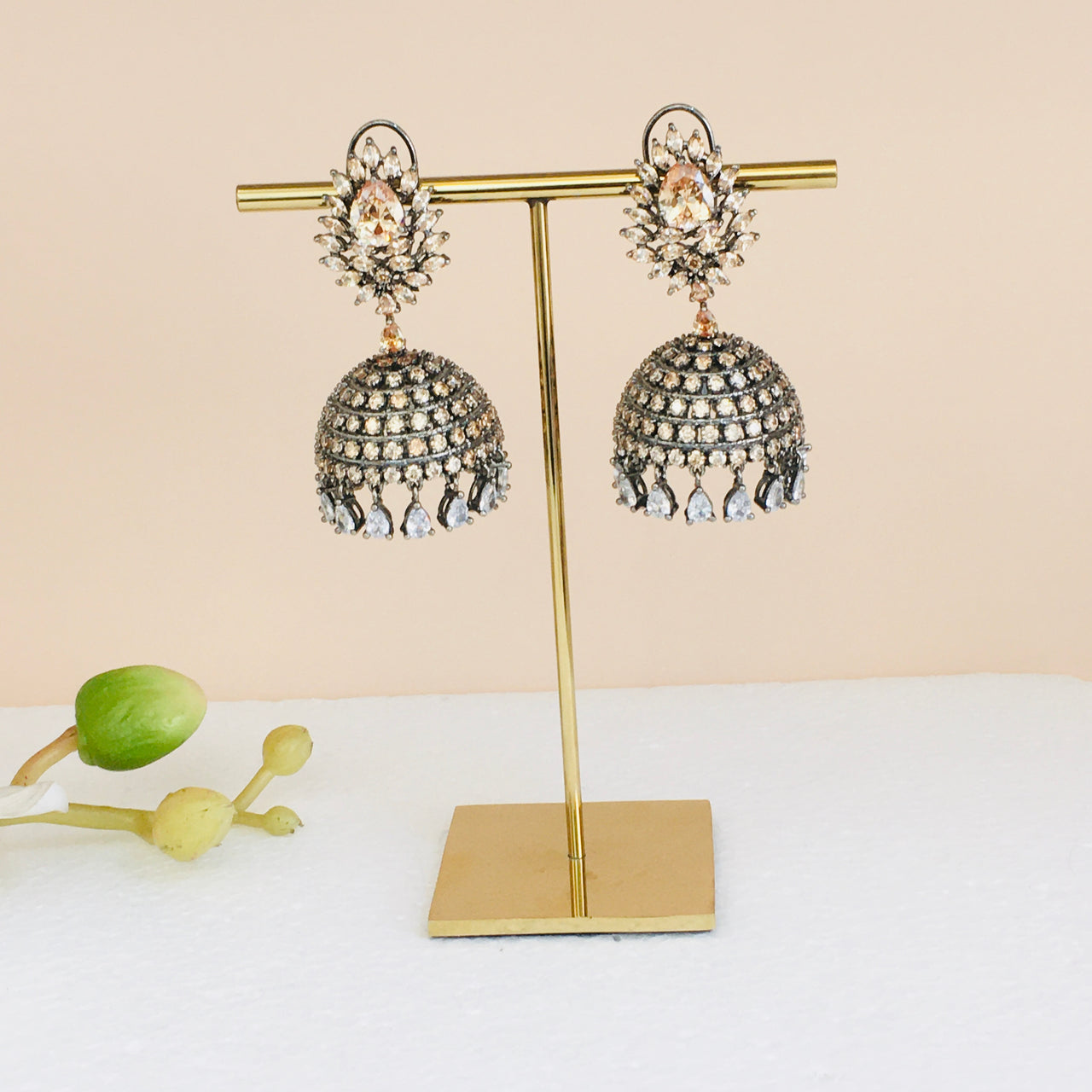 Champagne Diamond Jhumka Earrings Zayn Luxury Jewellery