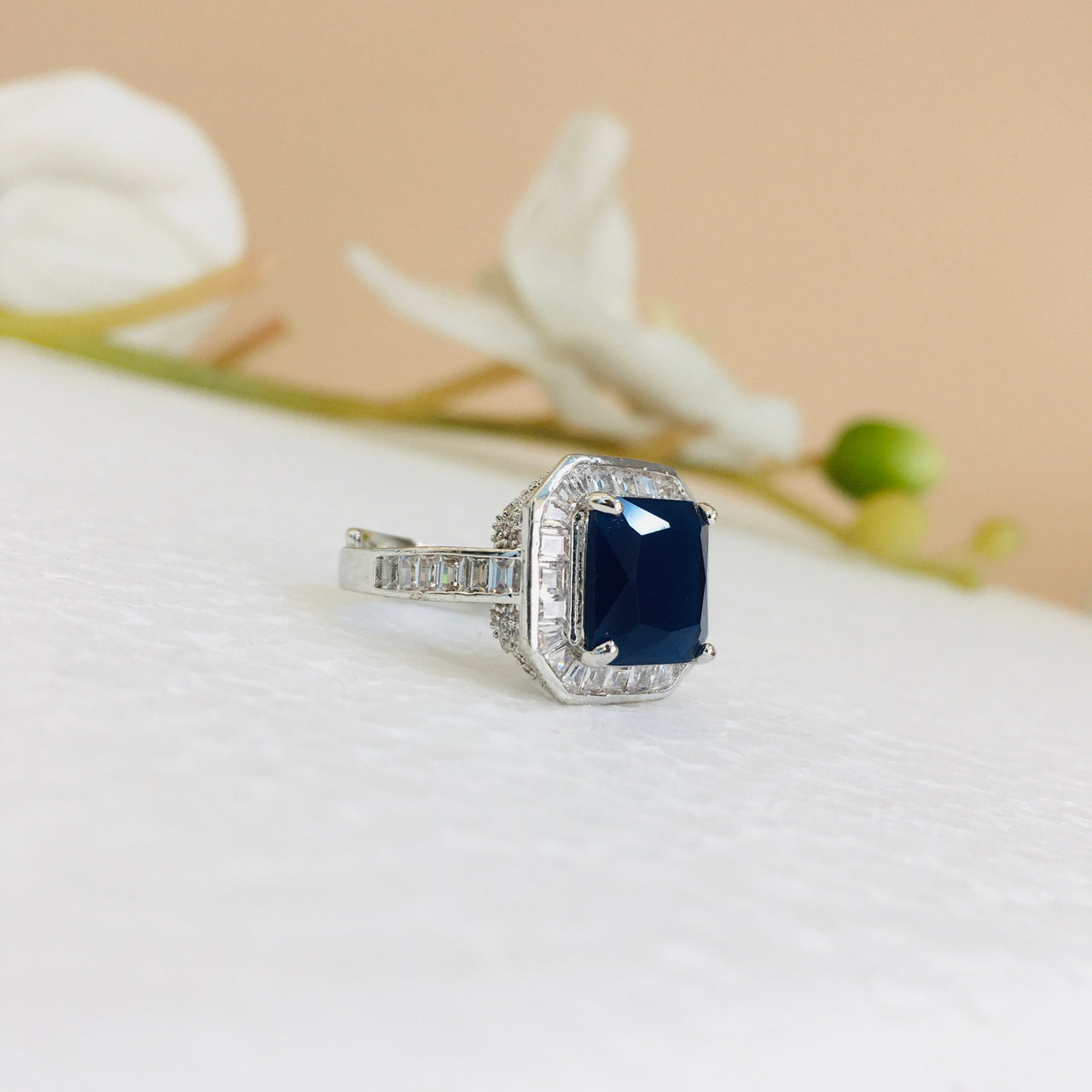 Square Blue Sapphire Ring Zayn Luxury Jewellery