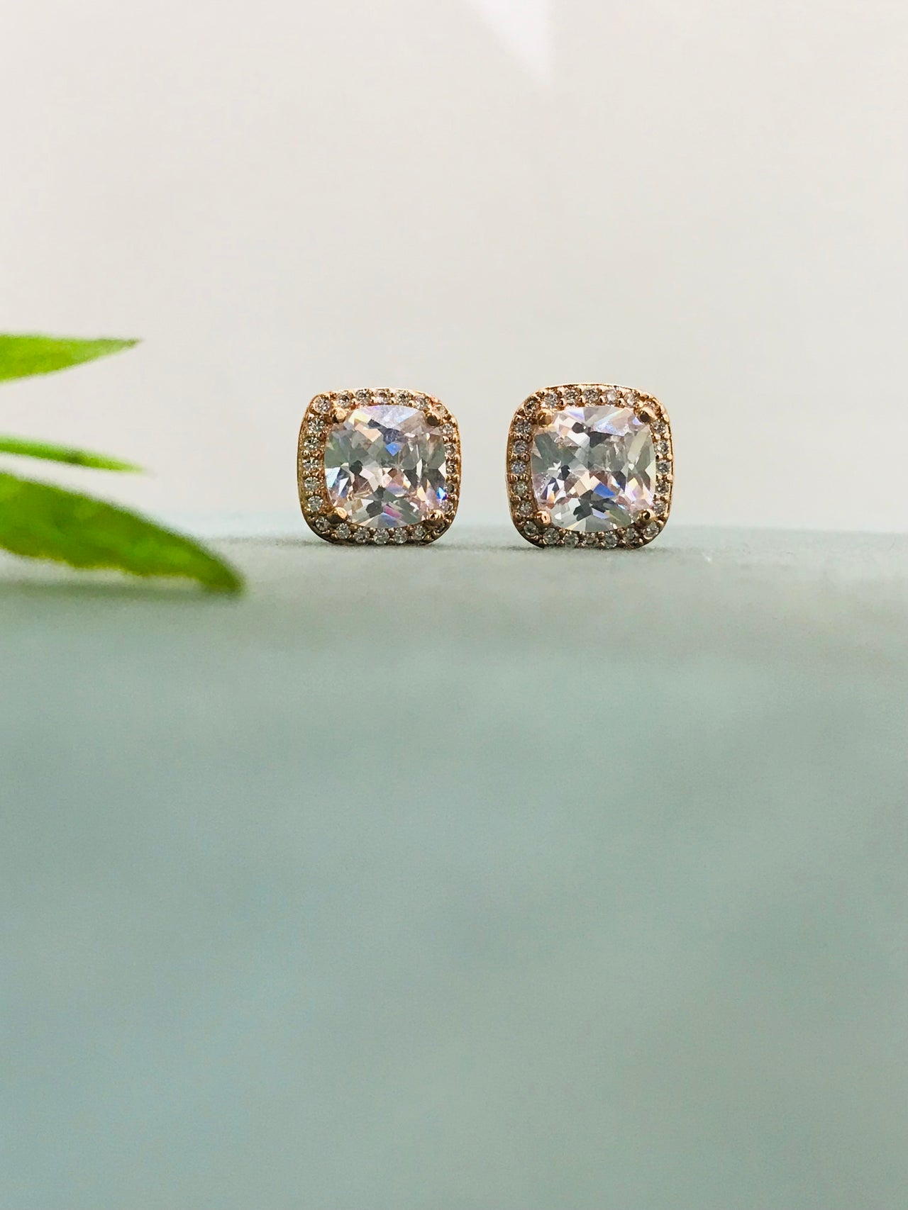 Princess Cut Rose Gold Stud Earrings