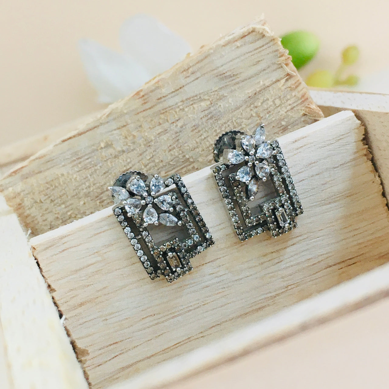 Diamond Flower Stud Earrings