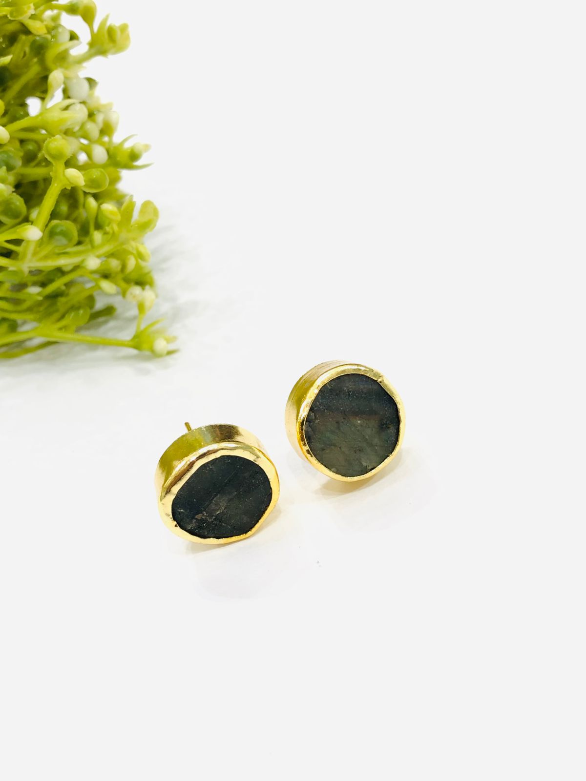 Green Stone Stud Earrings