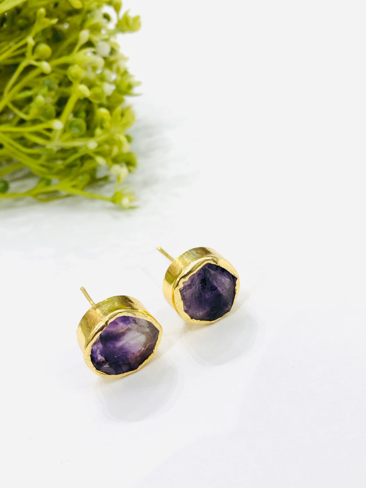 Purple Stone Stud Earrings