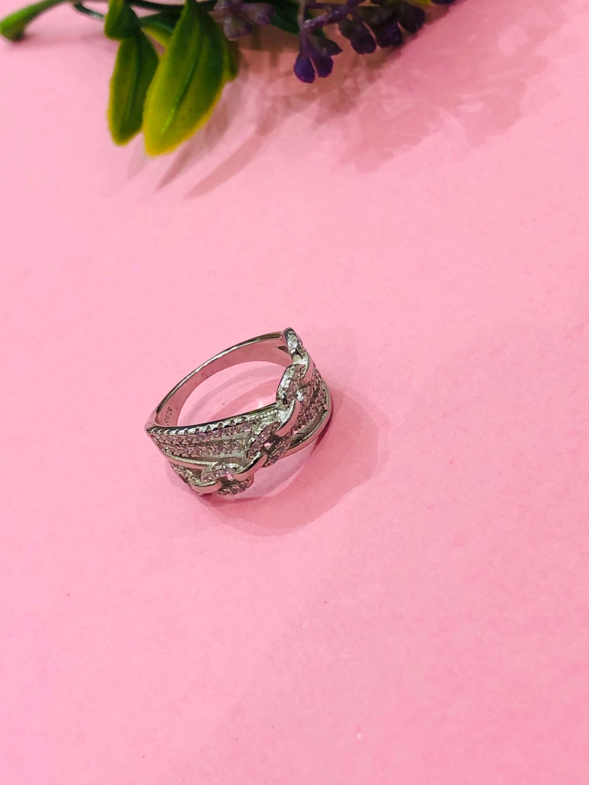 925 Silver Cross Stone Band Ring