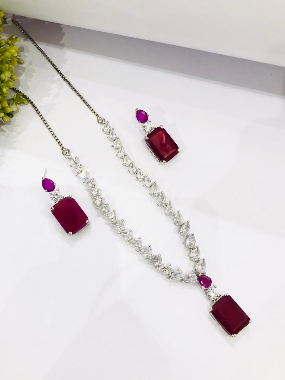 Square Ruby Necklace Set