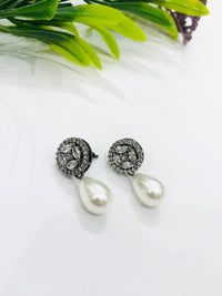 Thumbnail for Pearl Diamond Oxidised Earrings