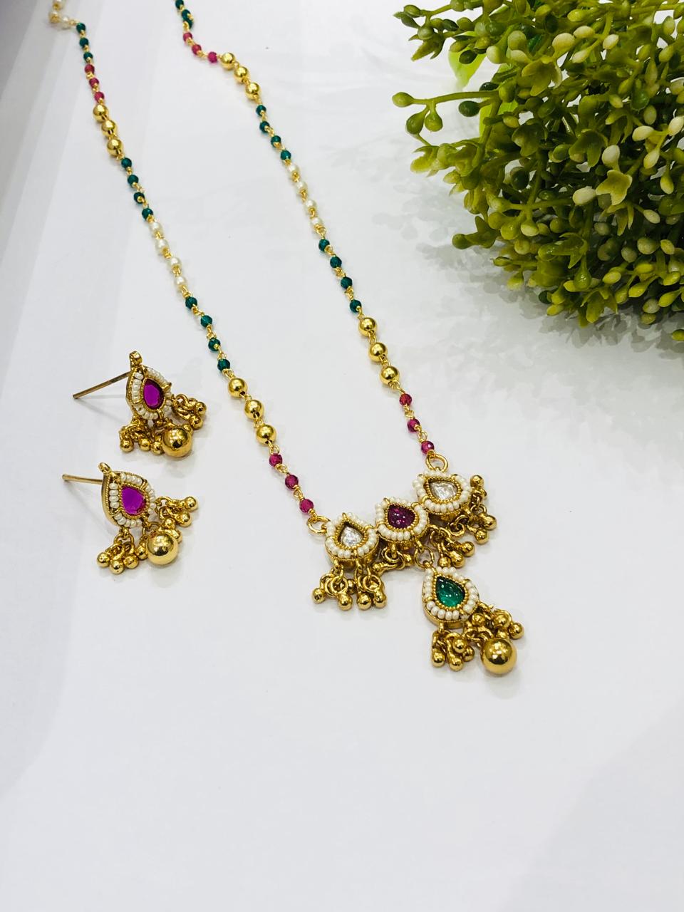 Drop Ruby Crystal Pendant Set