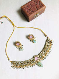 Thumbnail for Pink Mint Kundan Necklace Set
