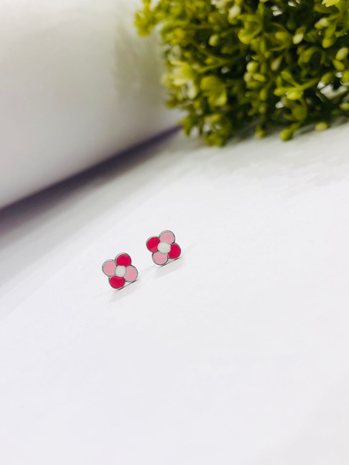 925 Silver Pink Flower Earrings