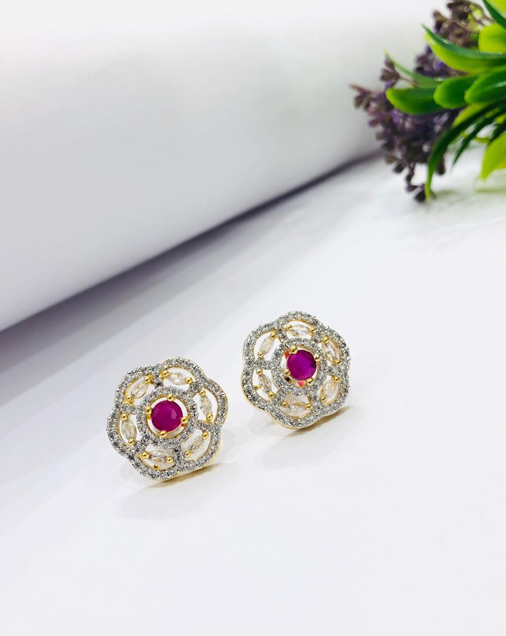 Red Golden Flower Earrings