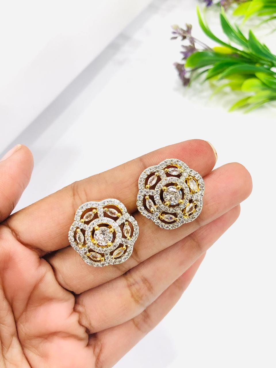 Stone Golden Flower Earrings