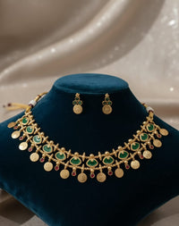 Thumbnail for Ruby Emerald Coin Necklace Set