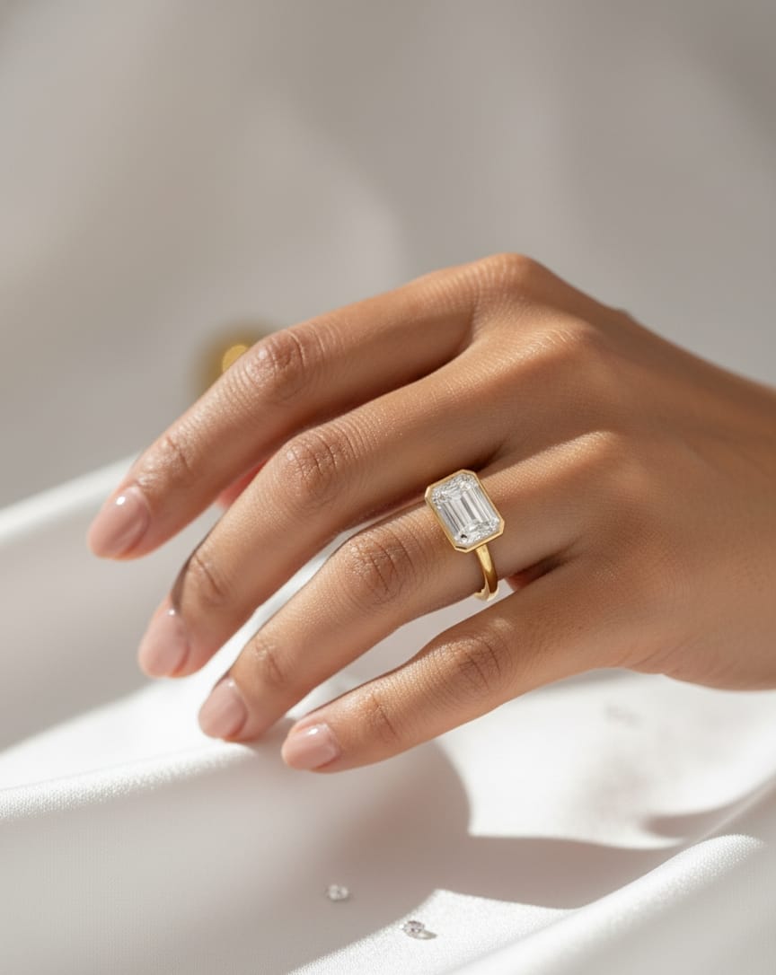 925 Silver Golden Baguette Ring