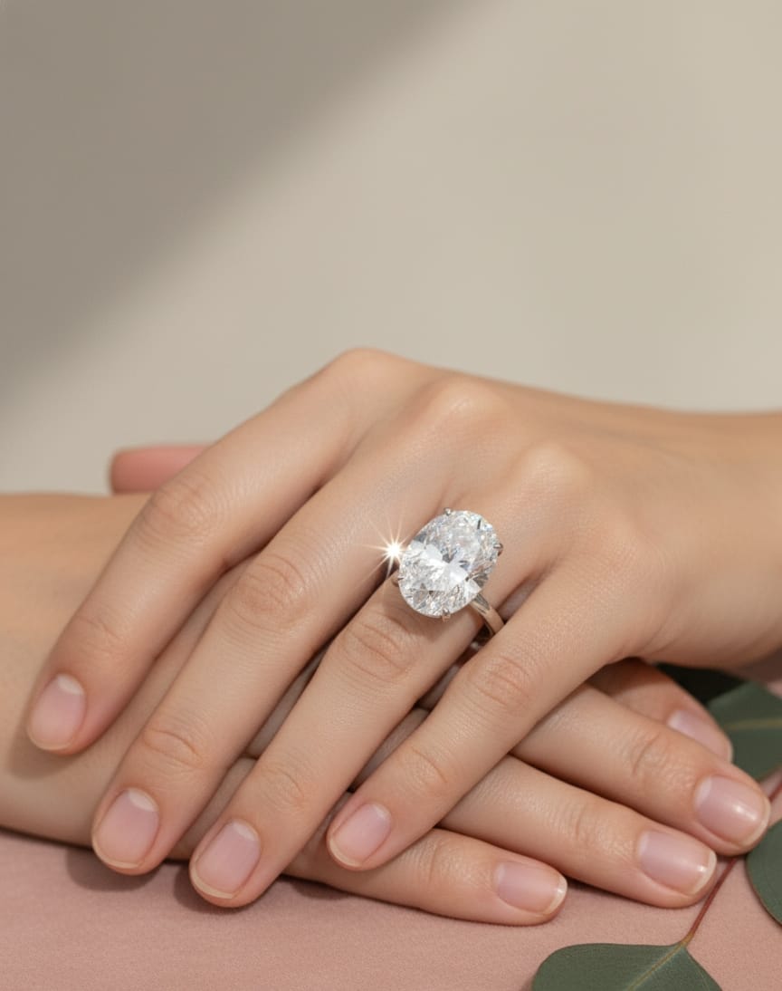 925 Silver Oval Crystal Ring