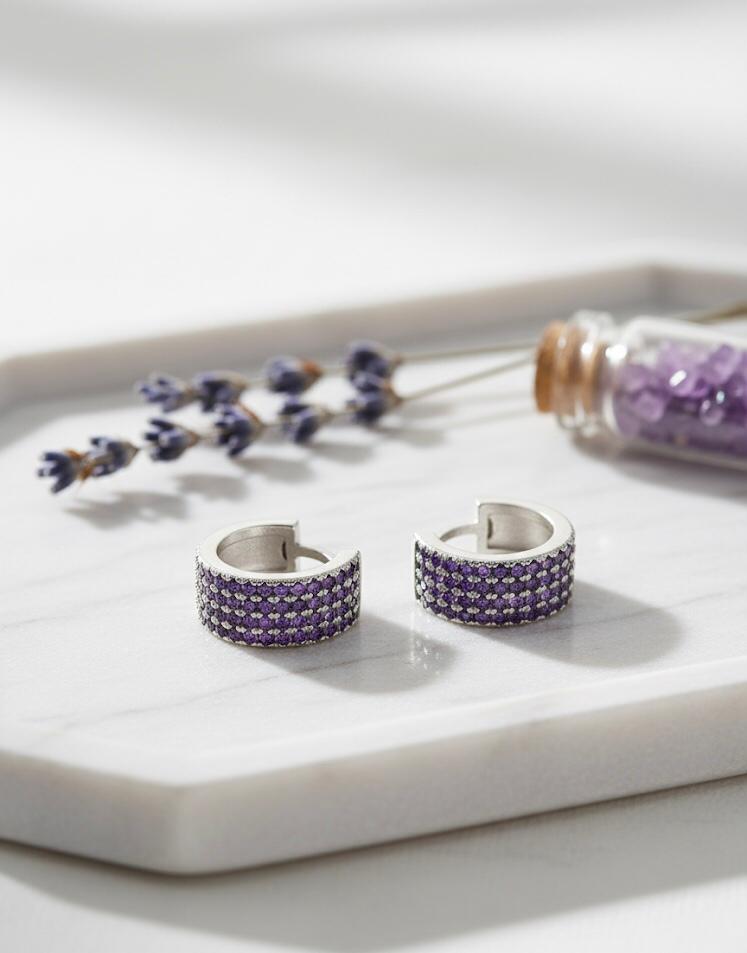 Purple Stones Hoop Earrings