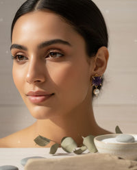 Thumbnail for Purple Stone Pearl Earrings