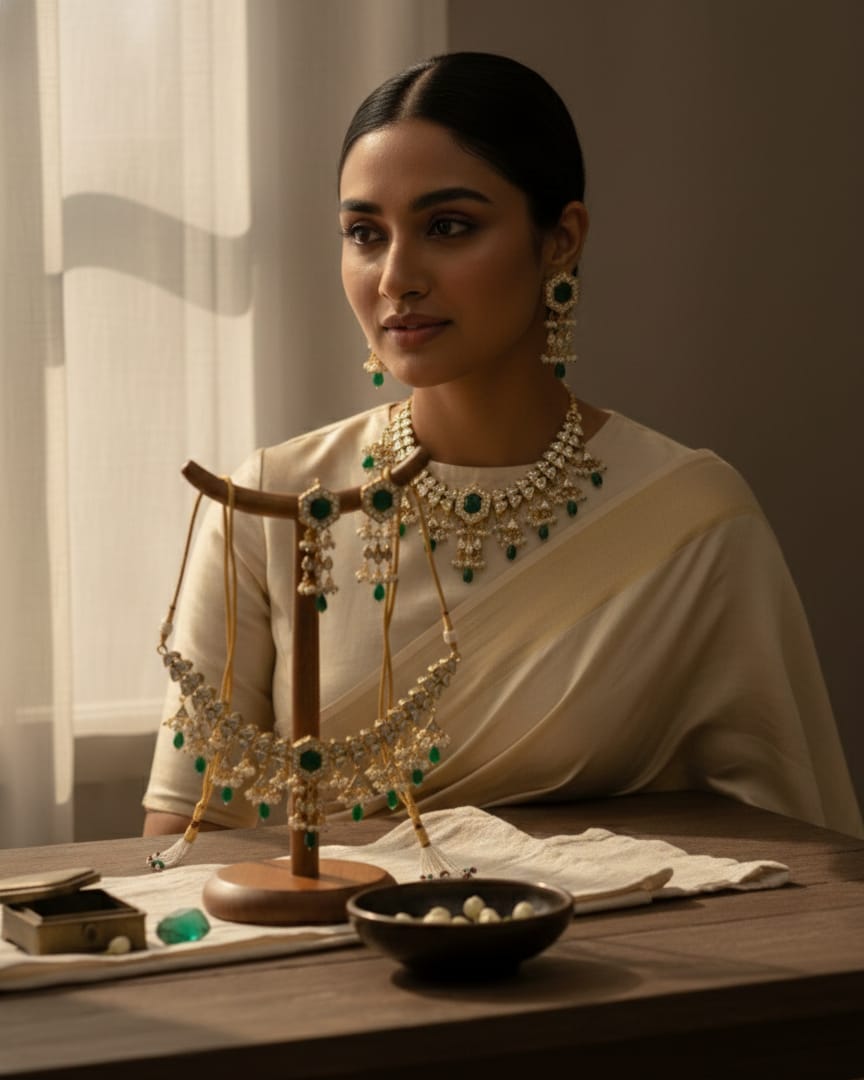 Emerald Rani Kundan Necklace Set