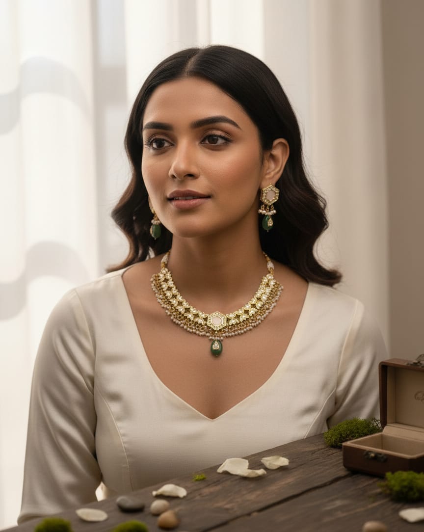 Mint Pink Kundan Necklace Set