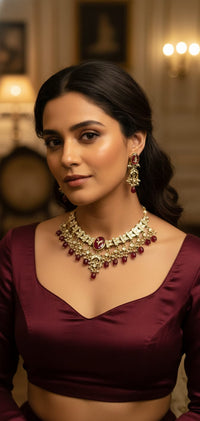 Thumbnail for Gulnaar Ruby Kundan Necklace Set