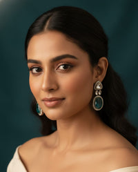 Thumbnail for Oval Emerald Polki Earrings
