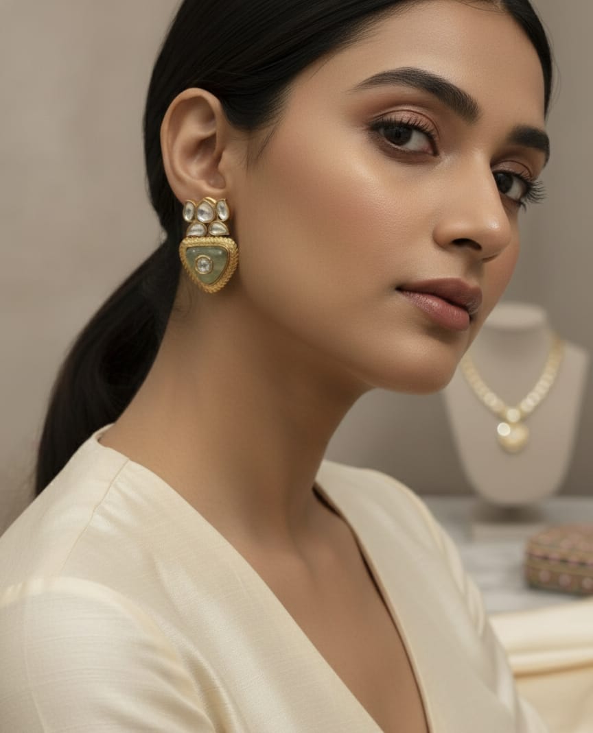 Lotus Polki Mint Earrings