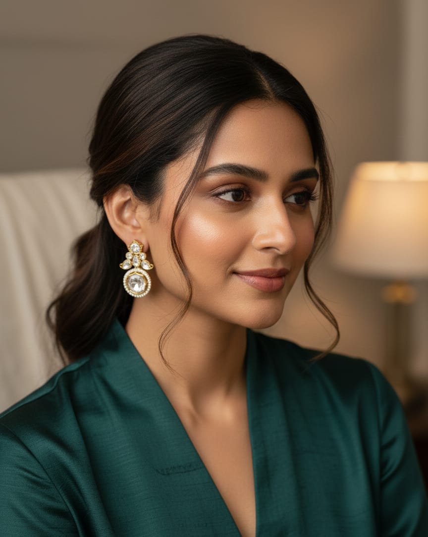Golden Round Polki Earrings