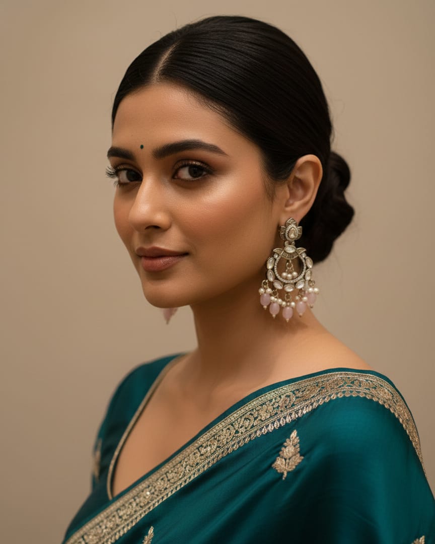Pink Polki Chand Earrings