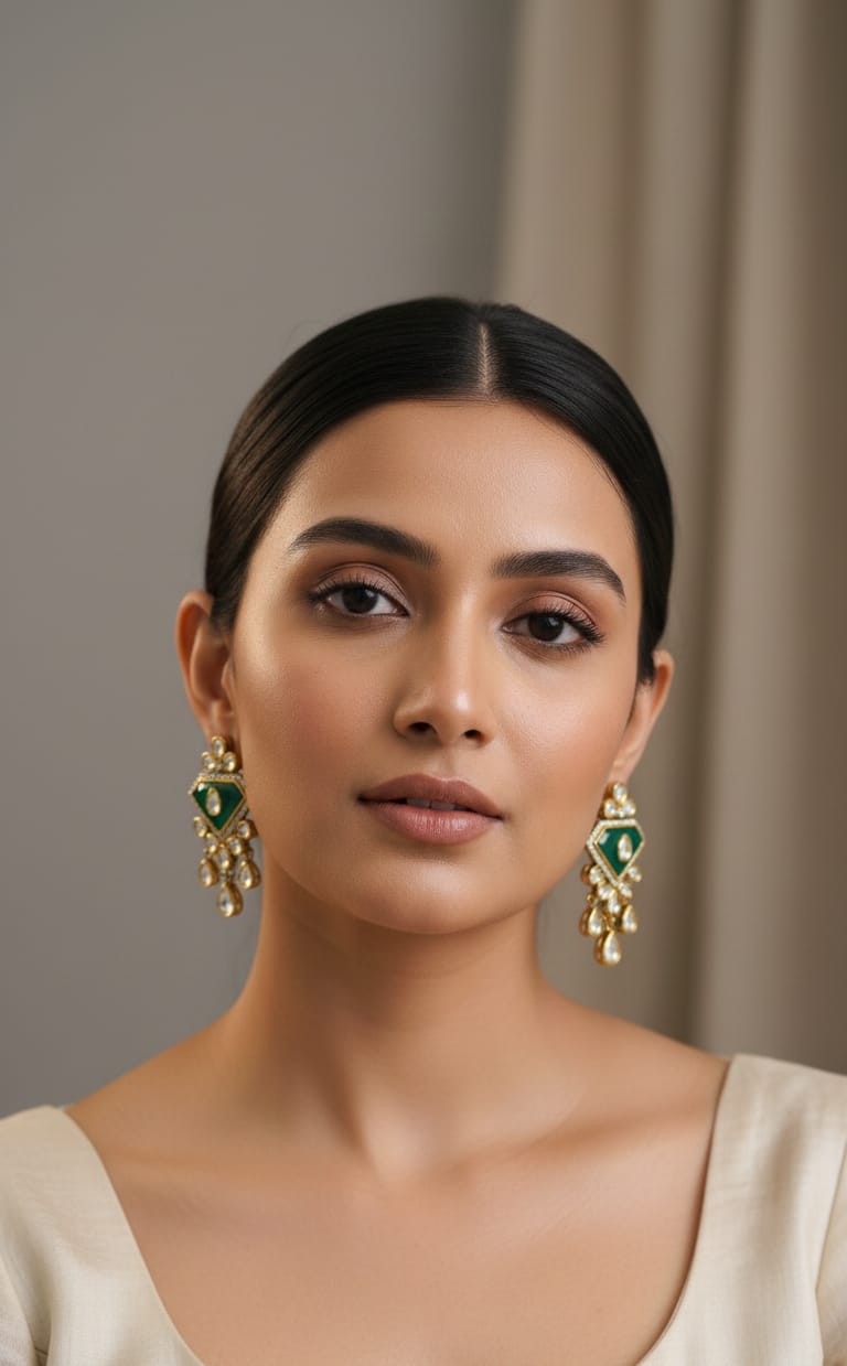Emerald Polki Drops Earrings