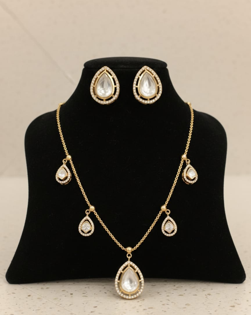 Multi Polki Drop Necklace Set