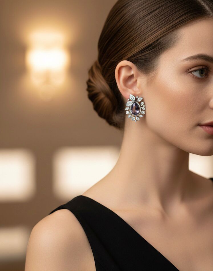Purple Diamond Oxidised Earrings