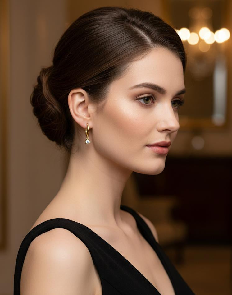 Golden Rhinestone Hoop Earrings