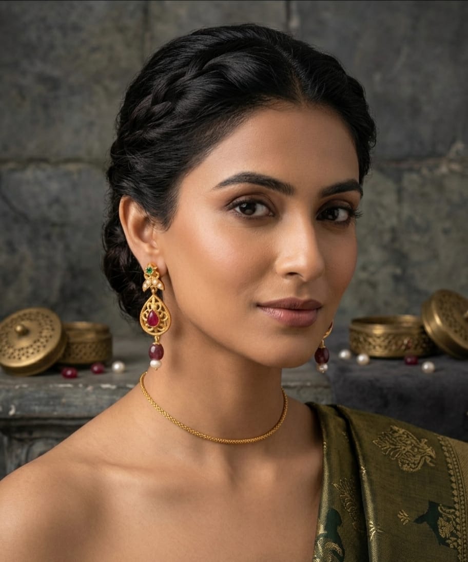 925 Silver Ruby Jadau Earrings