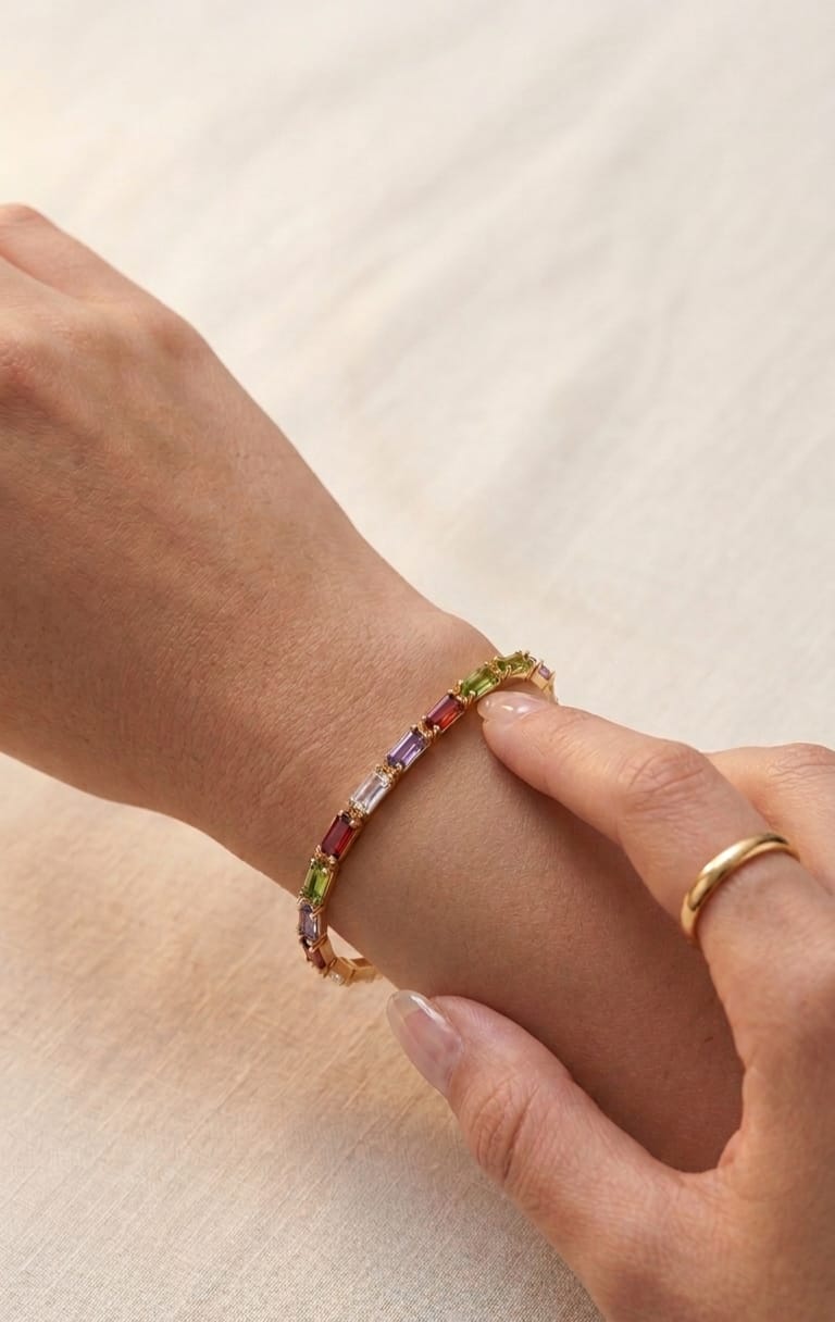 Multi Stone Tennis Golden Bracelet