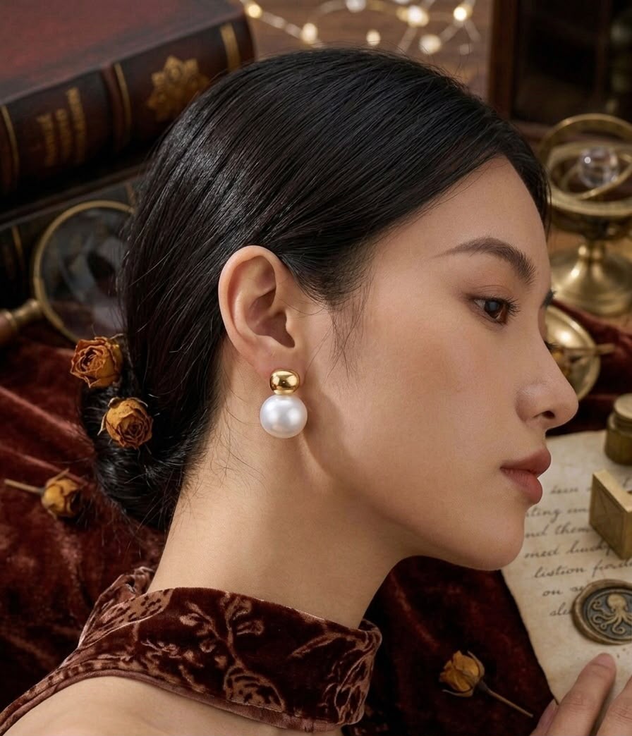 Golden Stone Pearl Earrings