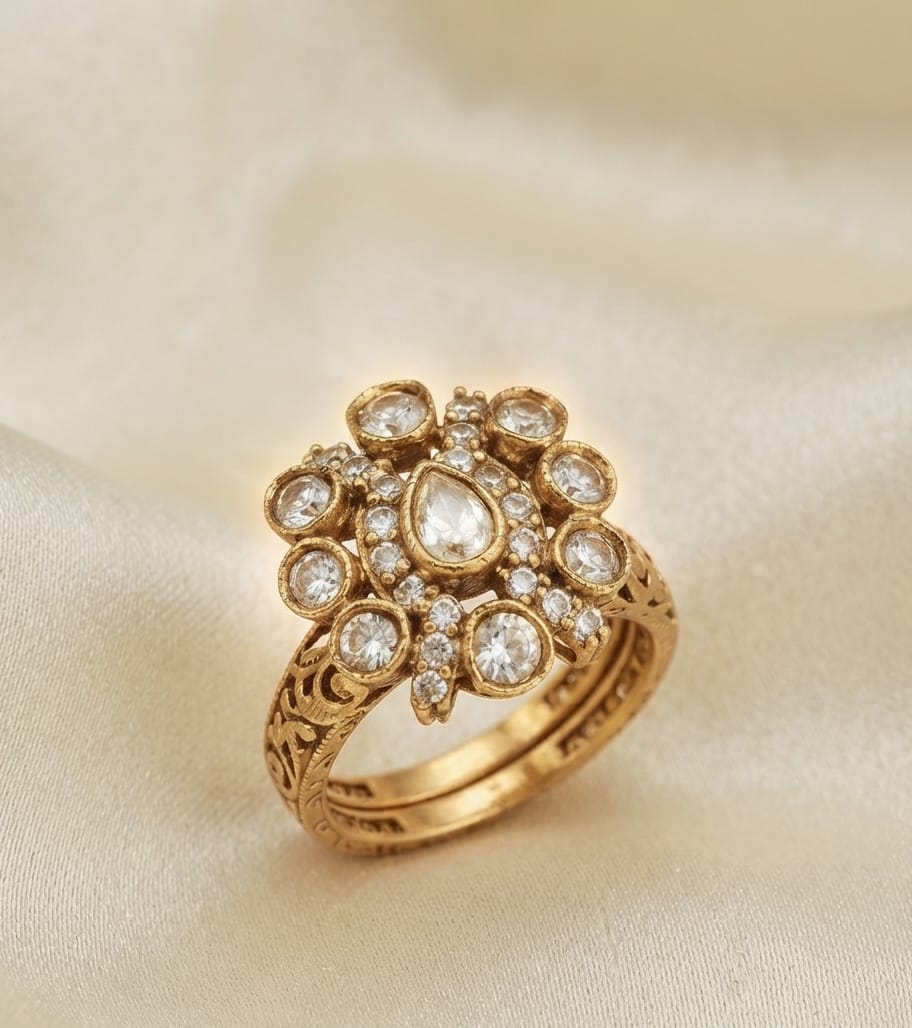 Dull Gold Small Polki Ring