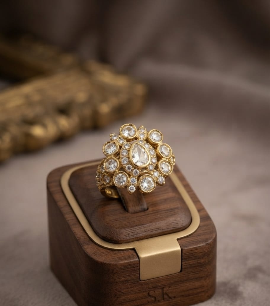 Dull Gold Small Polki Ring