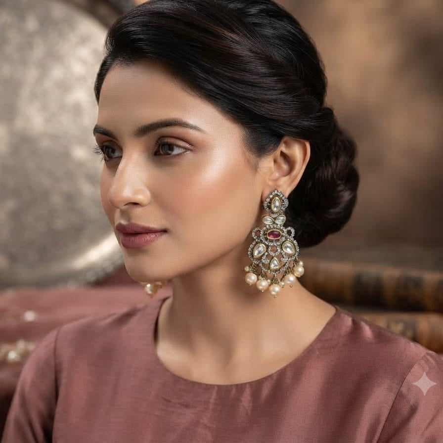 Ruby Kundan Dull Earrings