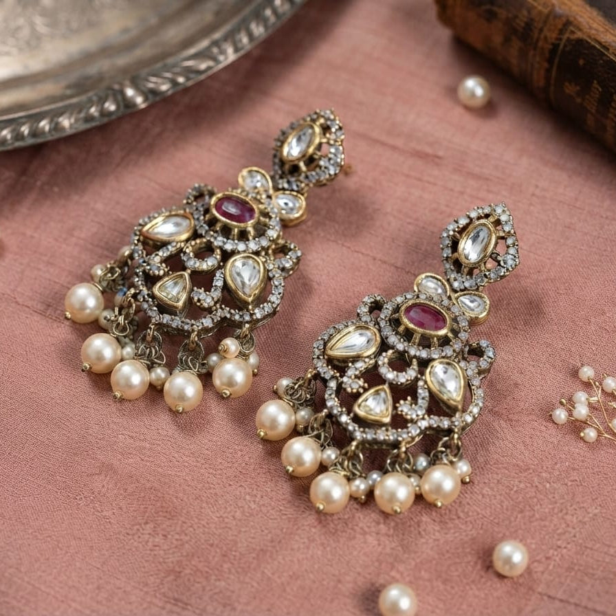 Ruby Kundan Dull Earrings