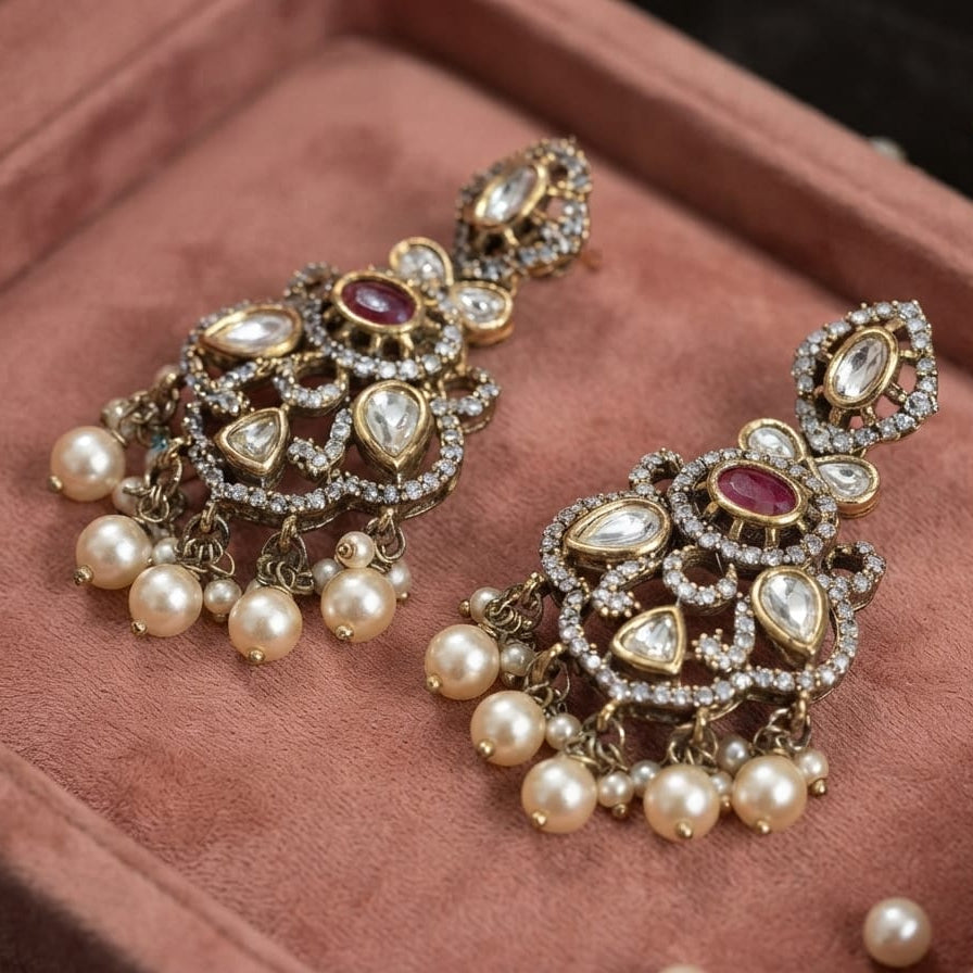 Ruby Kundan Dull Earrings