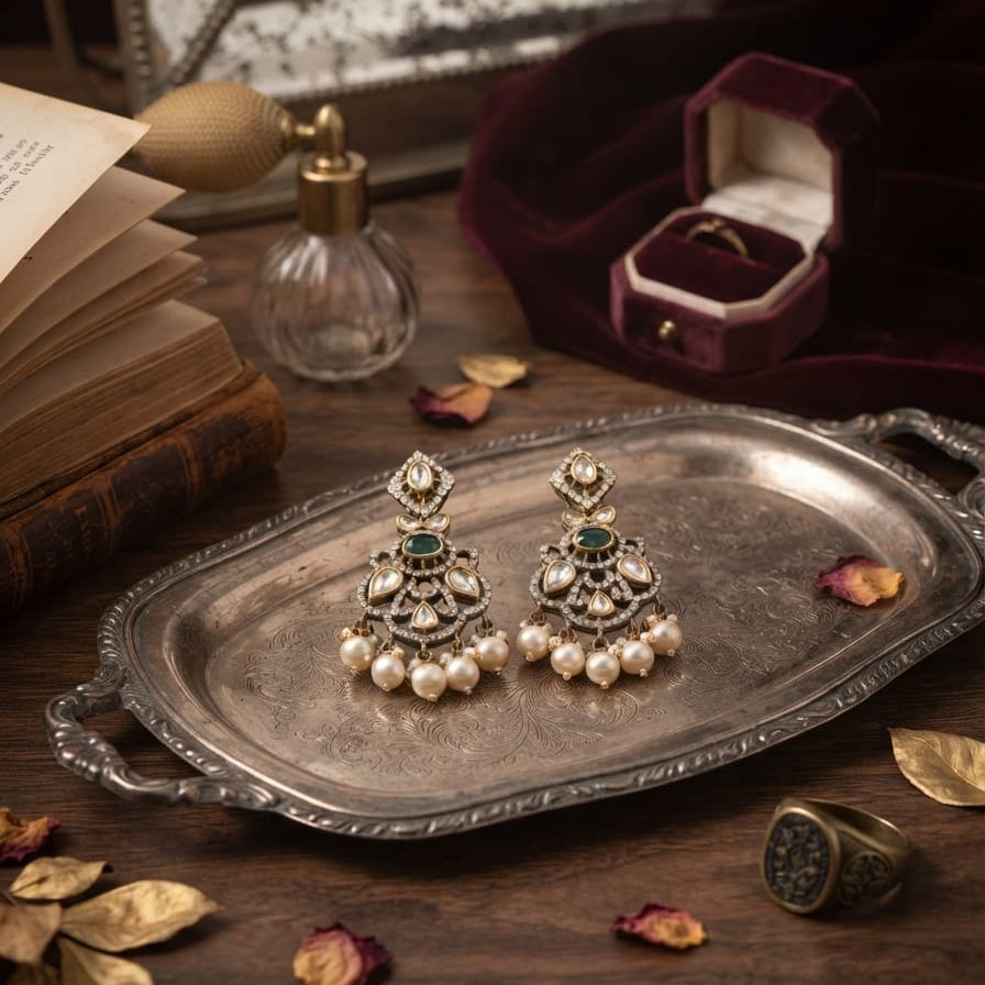 Emerald Kundan Dull Earrings
