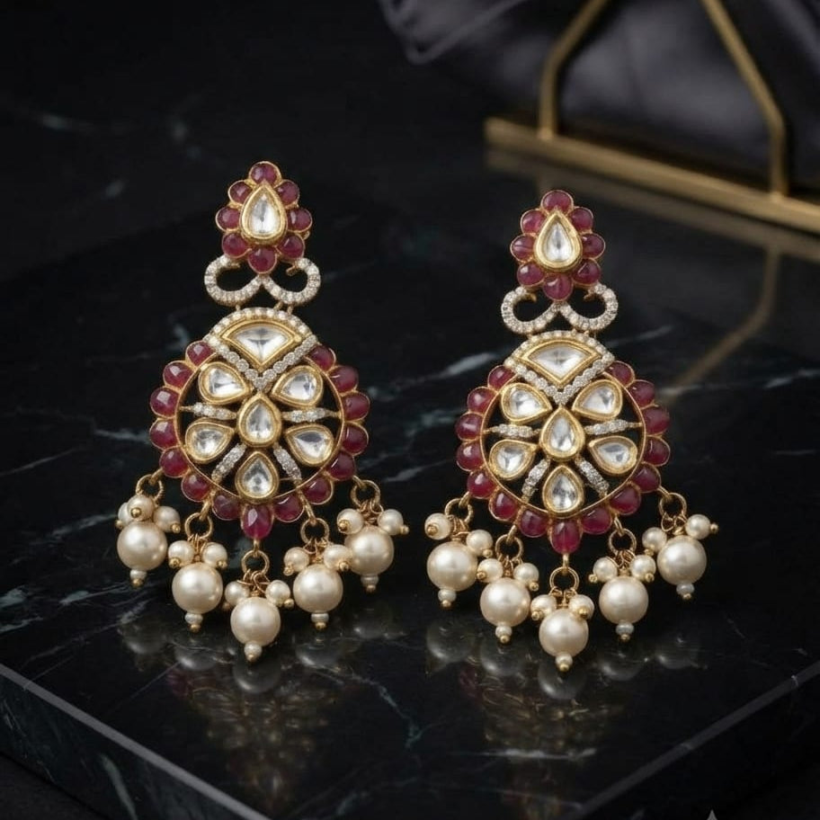 Red polki Dull earrings